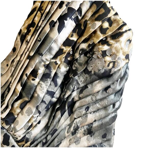 Tadashi Collection Animall Print Silk Pleated Faux Wrap Blouse Ruching Size 10 - Picture 6 of 13